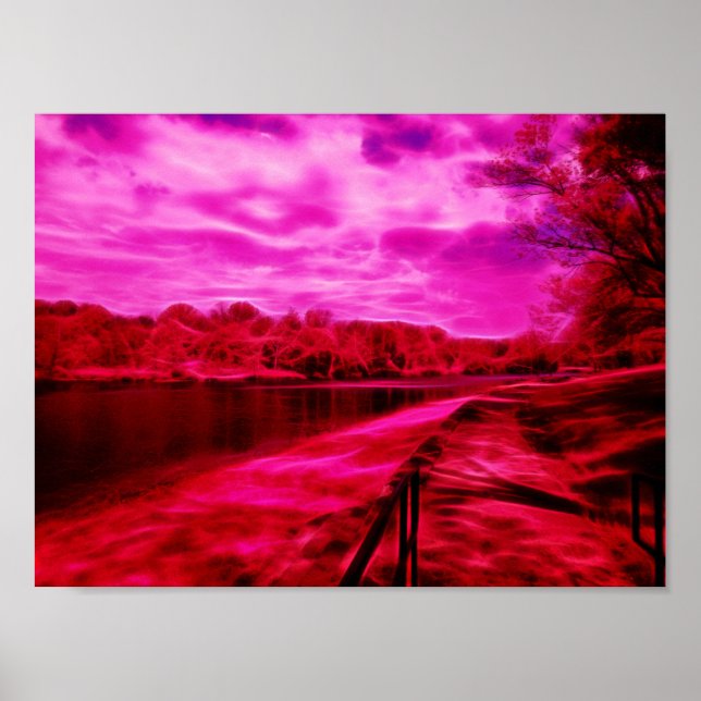 Dark Infrared Waterscape Painted Electric Lines Poster (Front)