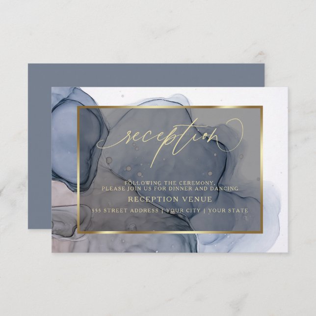 Dark Inky Dusty Blue Mauve Reception Invitation (Front/Back)
