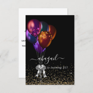  Dark Iridescent Balloons Birthday Party Invitation