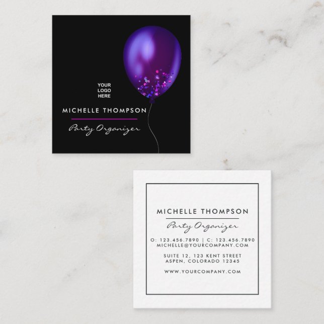  Dark Iridescent Balloons Event Coordinator Square Business Card (Front/Back)