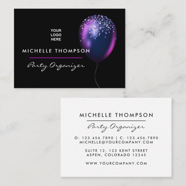  Dark Iridescent Balloons Event Coordinator Square Business Card (Front/Back)