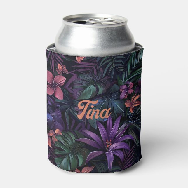 Dark Jungle Flowers Can Cooler (Can Front)