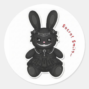 Dark Kawaii Bunny🖤Custom Message SinisterSmile🖤 Classic Round Sticker