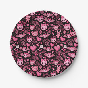 Dark Kawaii Paper Plates - Pink Goth Birthday Plat
