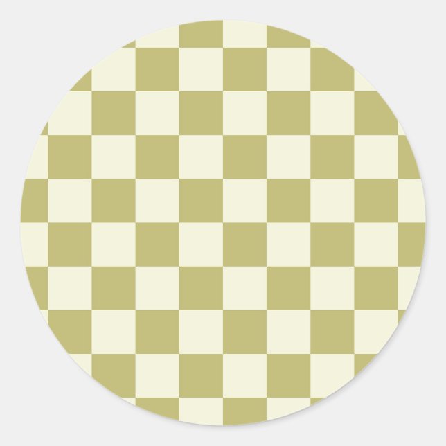 Dark Khaki and Beige Chequerboard Classic Round Sticker (Front)