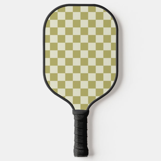 Dark Khaki and Beige Chequerboard Pickleball Paddle (Front)