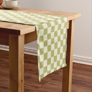Dark Khaki and Beige Chequerboard Short Table Runner