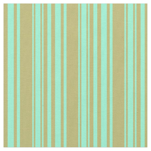 Dark Khaki & Aquamarine Coloured Lines Fabric (Close Up)