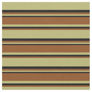 Dark Khaki, Brown & Black Coloured Striped Pattern Fabric