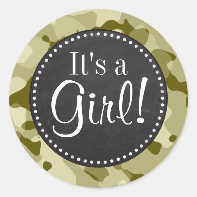 Dark Khaki Camo; Retro Chalkboard look Classic Round Sticker (Front)