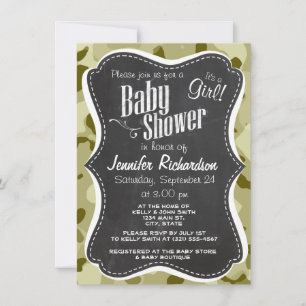 Dark Khaki Camo; Retro Chalkboard look Invitation