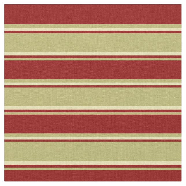 Dark Khaki, Dark Red & Tan Lines Fabric (Close Up)