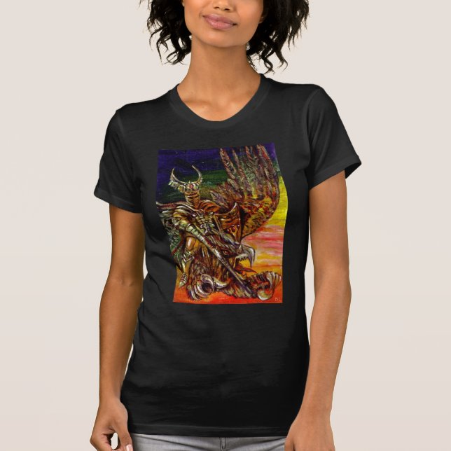 DARK KNIGHT AND DRAGON Fantasy T-Shirt (Front)