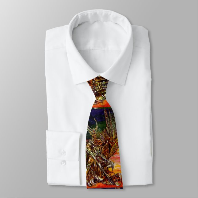 DARK KNIGHT WITH DRAGON Fantasy Tie (Tied)