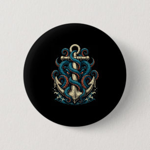 Dark kraken anchor nautical tattoo 6 cm round badge
