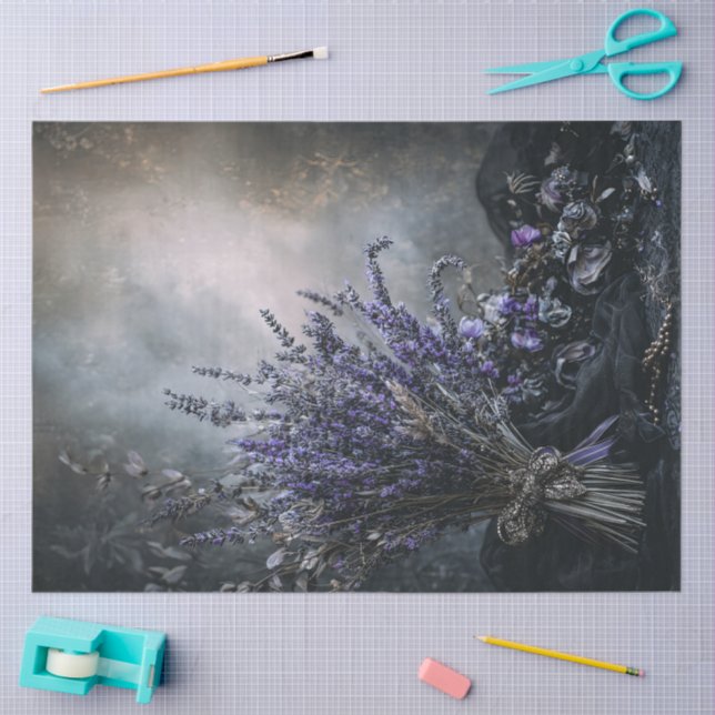 Dark Lavender Floral Bouquet for Decoupage  Tissue Paper (Craft)