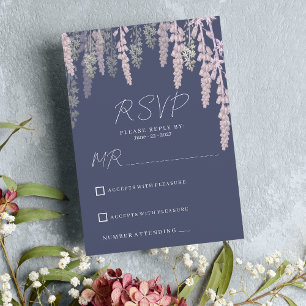 Dark lavender pink mint elegant floral RSVP Invitation