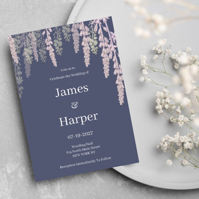 Dark lavender pink mint elegant floral Wedding Invitation (Dark lavender pink mint elegant floral Wedding )
