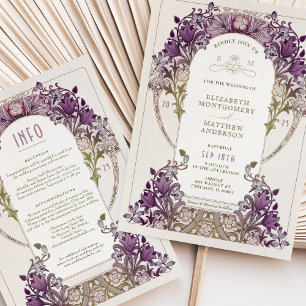 Dark Lavender Vintage Wedding Invitation and Info