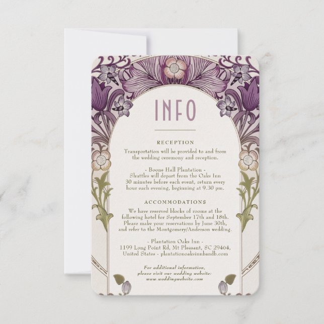 Dark Lavender Wedding INFO William Morris Invitation (Front)