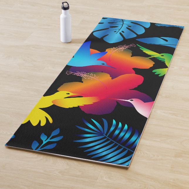 Dark Leafy Summer Tropical Hummingbirds Yoga Mat (In Situ)