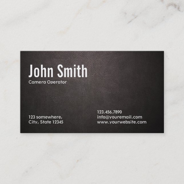 Dark Leather Camera Operator Business Card (Front)