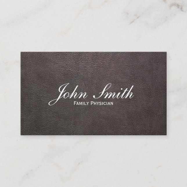 Dark Leather Family Physician Business Card (Front)