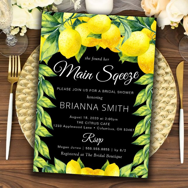 Dark Lemon Bridal Shower invitation main squeeze (Creator Uploaded)
