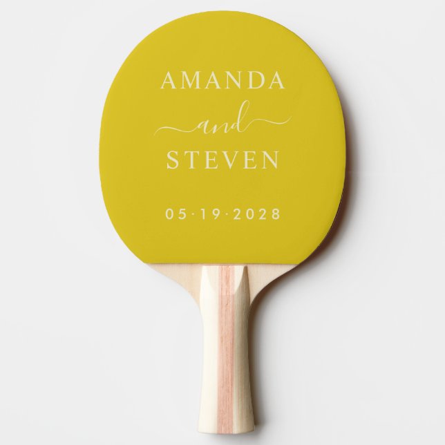 Dark Lemon Couple Names with Wedding Date Ping Pong Paddle (Back)