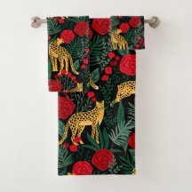 Dark Leopard Jungle with Roses 