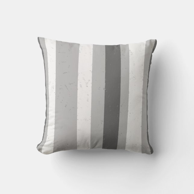 Dark Light Grey White Random Distressed Stripes Cushion (Front)