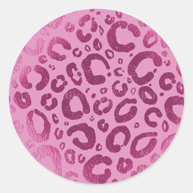 Dark & Light Pink Glam Leopard Print Party Classic Round Sticker (Front)