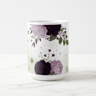 dark & light purple flowers greenery  coffee mug