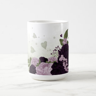 dark & light purple flowers greenery  coffee mug