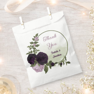 dark & light purple flowers greenery wedding favour bag