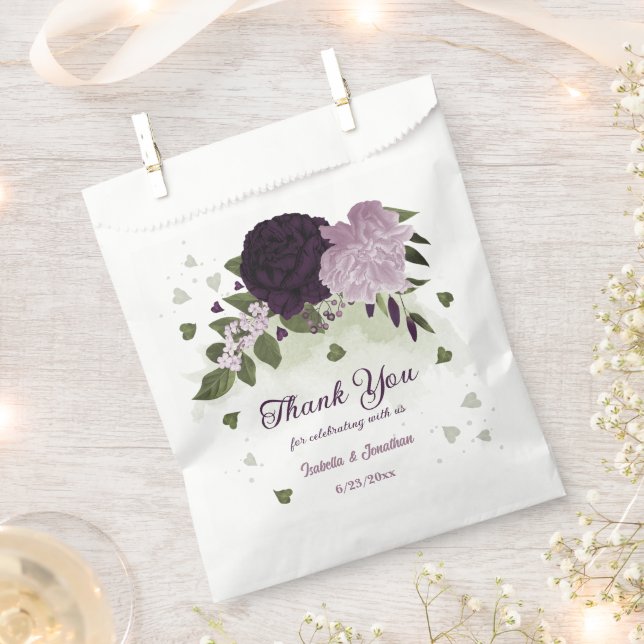 dark & light purple flowers greenery wedding favour bag (Clipped)