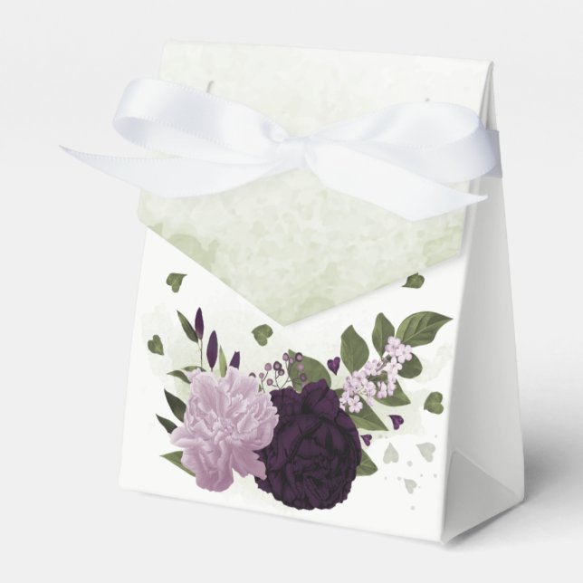 dark & light purple flowers greenery wedding favour box (Front Side)
