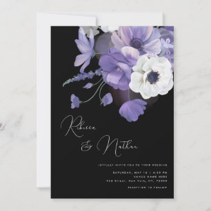 Dark Lilac & Lavender Floral All in One Wedding Invitation