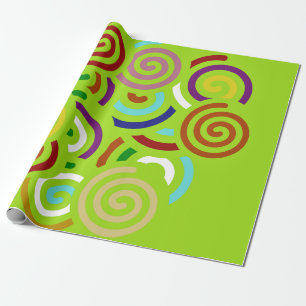 DARK LIME GREEN SPIRAL PATTERNS WRAPPING PAPER
