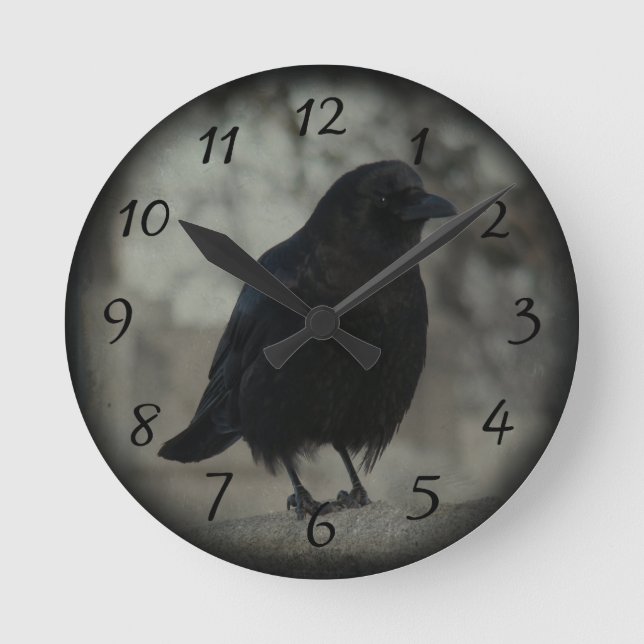 Dark Little Raven Round Clock (Front)