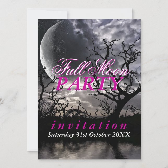 Dark Lunar Full Moon Party Invitations (Front)