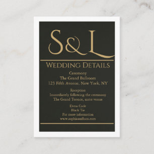 Dark Luxe Monogram Wedding Details Card