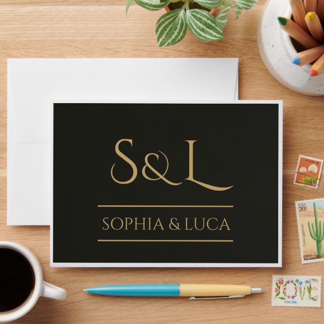 Dark Luxe Monogram Wedding Envelope (Desk)