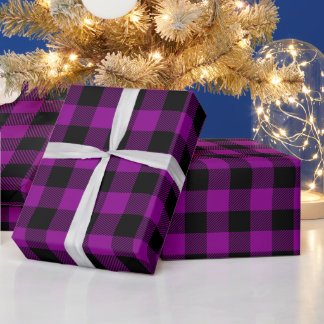 Dark Magenta and Black Buffalo Check Wrapping Paper