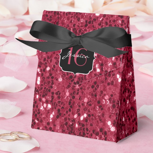 Dark magenta pink faux glitter sparkles Sweet 16 Favour Box (Wedding)