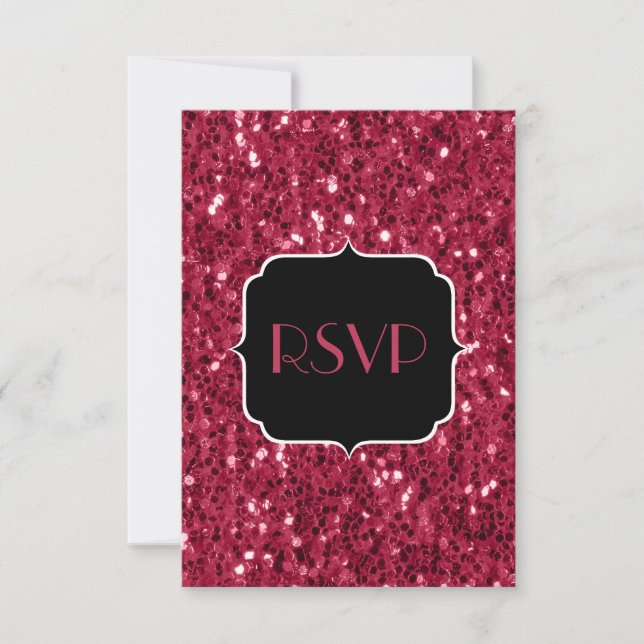 Dark magenta pink faux glitter sparkles Sweet 16 RSVP Card (Front)