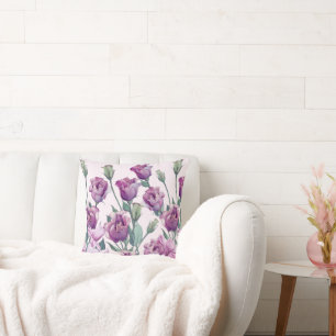 Dark Magenta Watercolor Floral Throw Pillow