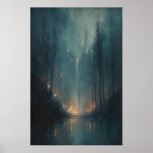 Dark Magical Enchanted Forest, Moody Waterfall Poster