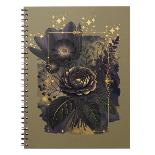 Dark Magical Floral Bouquet in Golden Frame Notebook