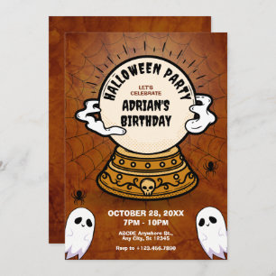 Dark magical fortune ball halloween birthday invitation